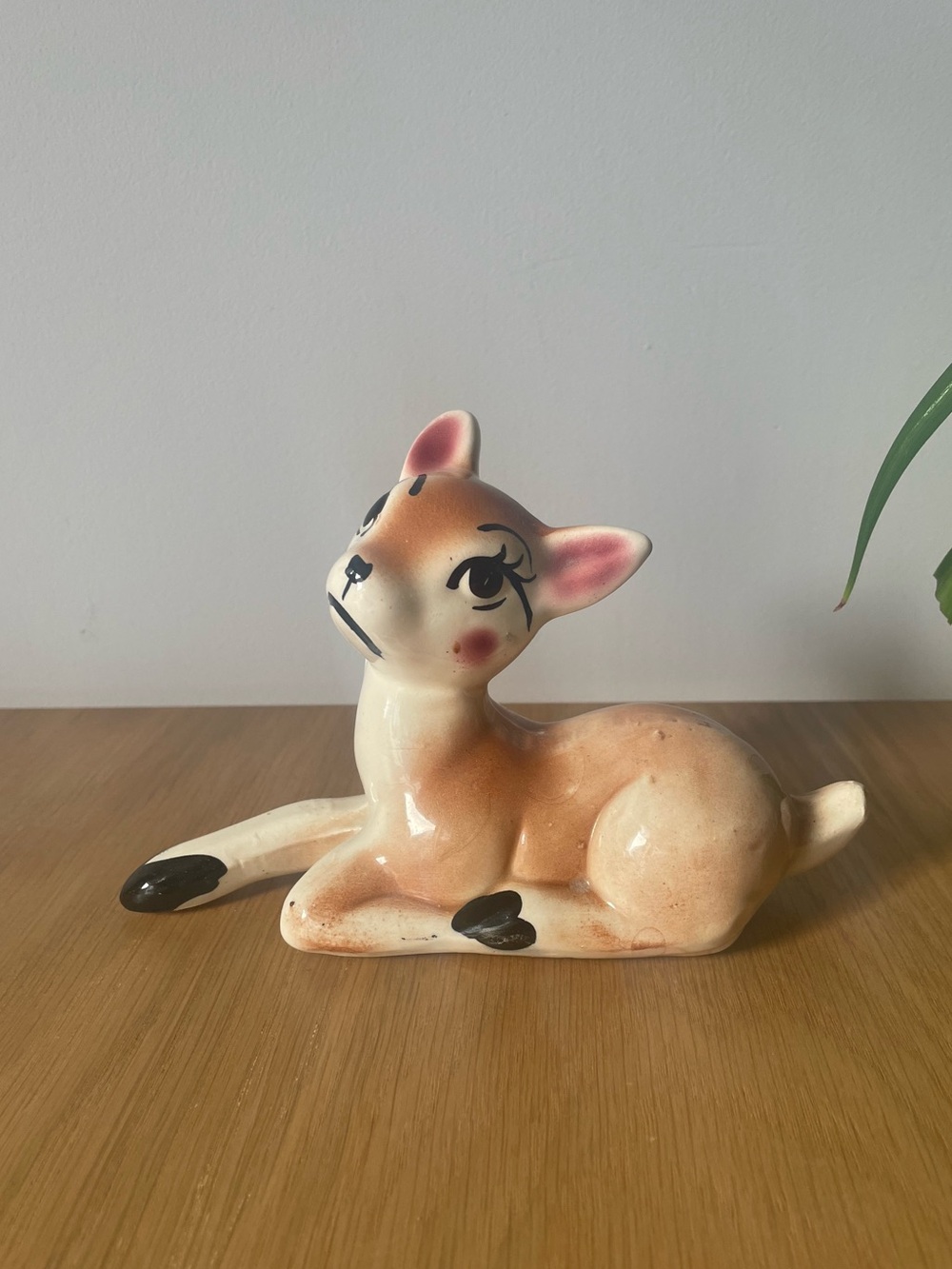 Vintage Ceramic Anthropomorphic Big Eyes Fawn Deer Bambi Figurine 1950s